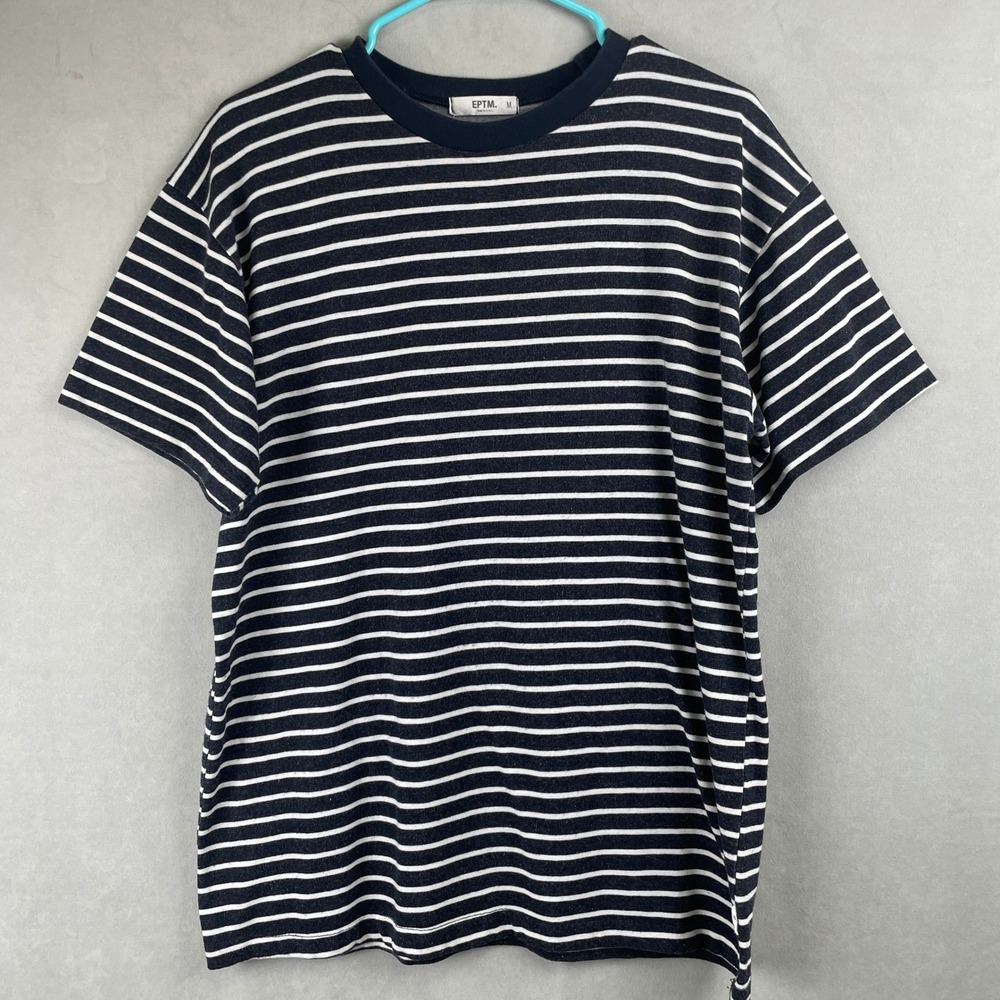 EPTM Striped T Shirt Men M Navy White Crew Neck Made in USA Classic Daily Staple